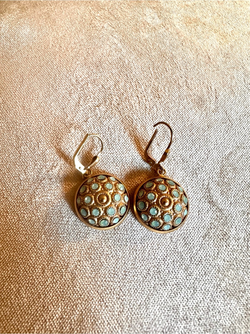 Gold-Tone Drop Earrings with Turquoise Accents